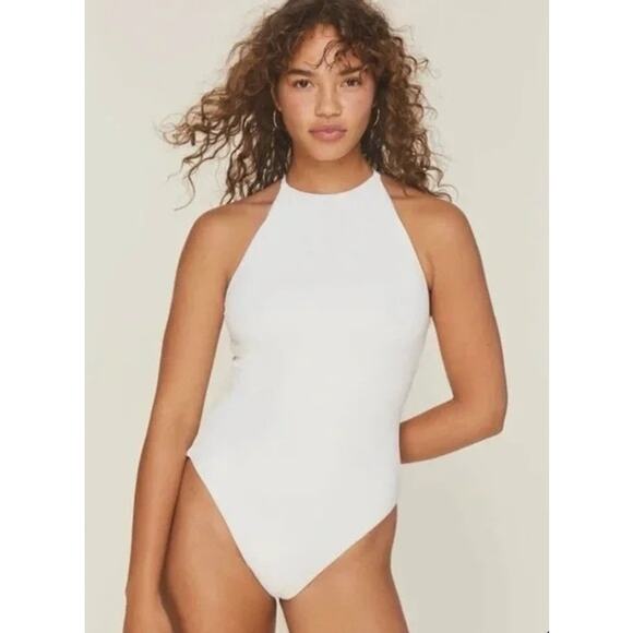 Andie Swim The Asbury Ribbed One Piece Swimsuit in Coconut White L NWT - Picture 2 of 7